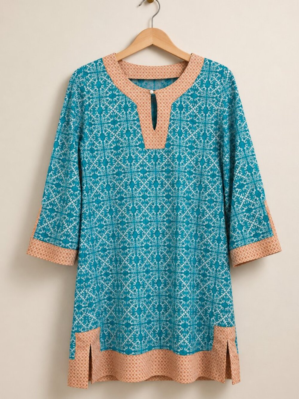 abana Life Coral Tides Tunic Dress XL UPF 50+ Teal Blue Orange 3/4 Sleeve Beach